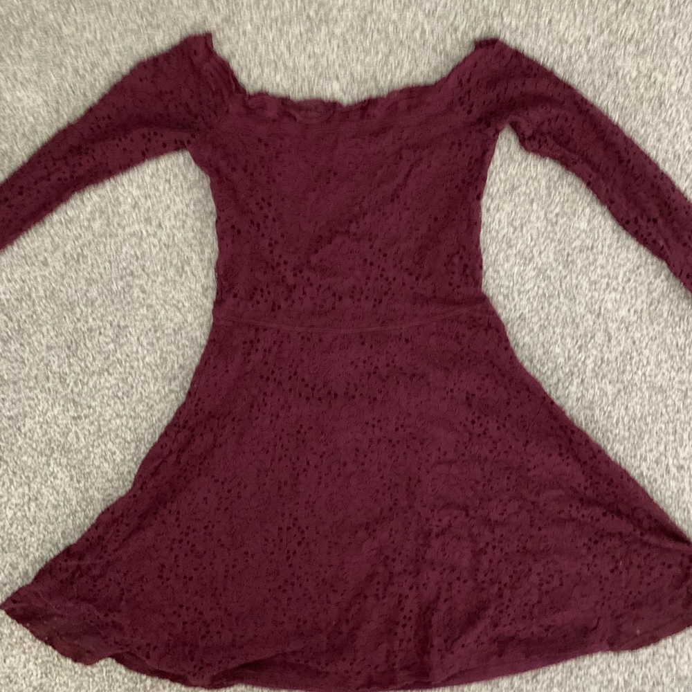 Burgundy lace off the-shoulder dress